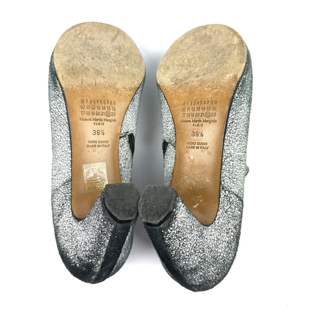 Maison Martin Margiela Open Toe Bootie‎ 39.5 Suede Zip Up Black White Crackle 9 - Picture 8 of 12